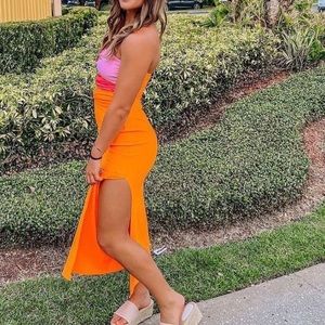 amazon orange and pink dress